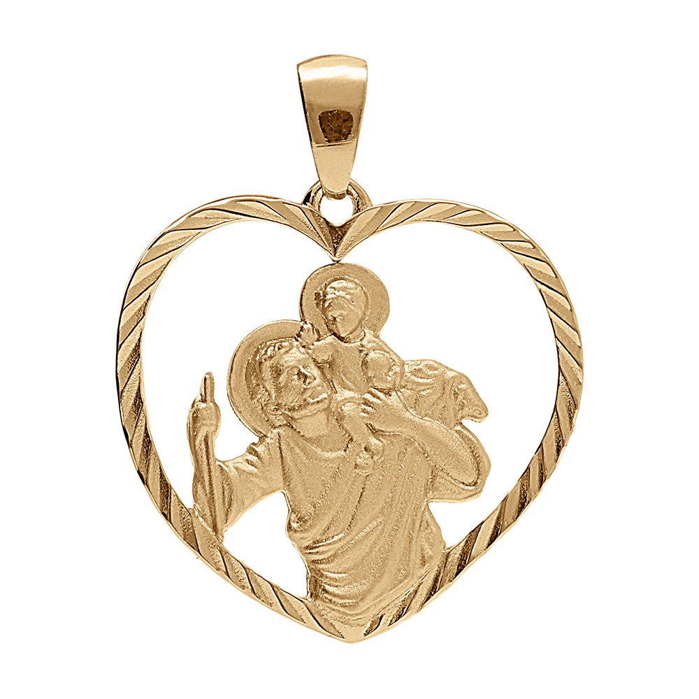 Pendentif en argent doré coeur 20mm saint-Christophe avec contour diamanté