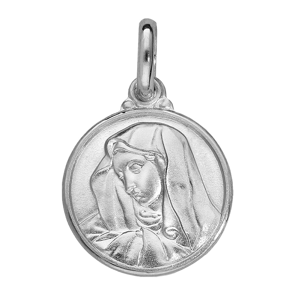 Pendentif médaille en argent rhodié vierge Marie en relief - diamètre 14mm