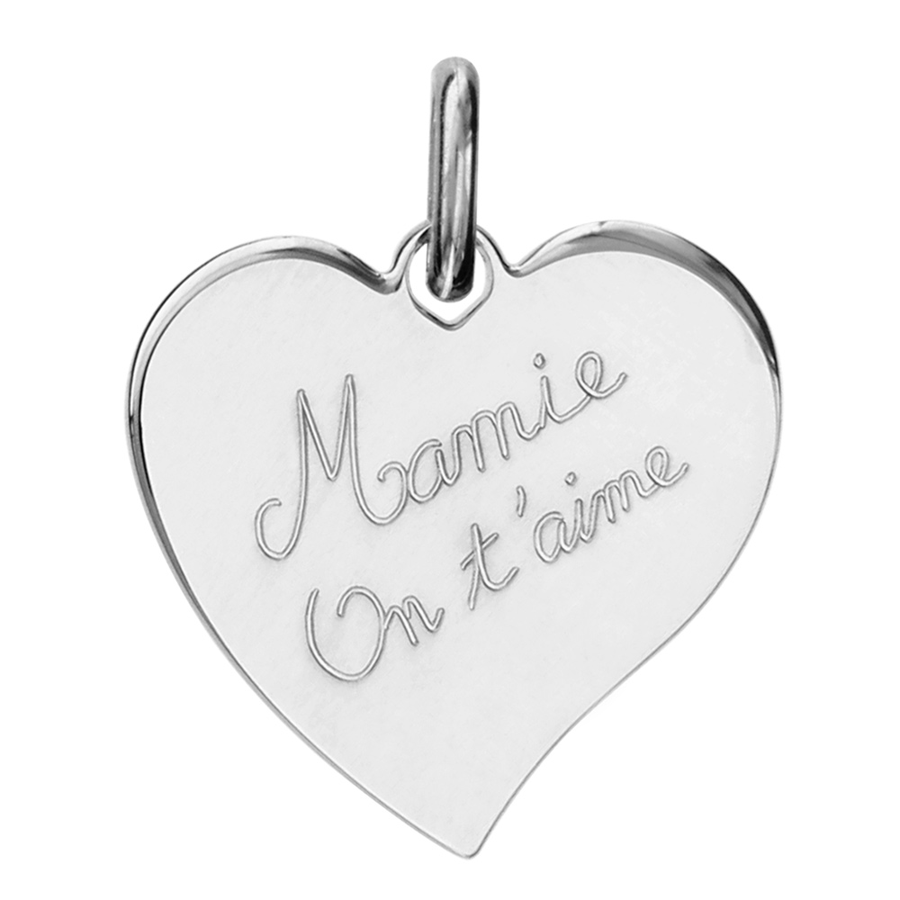 Pendentif en argent coeur gravé "Mamie on t'aime"
