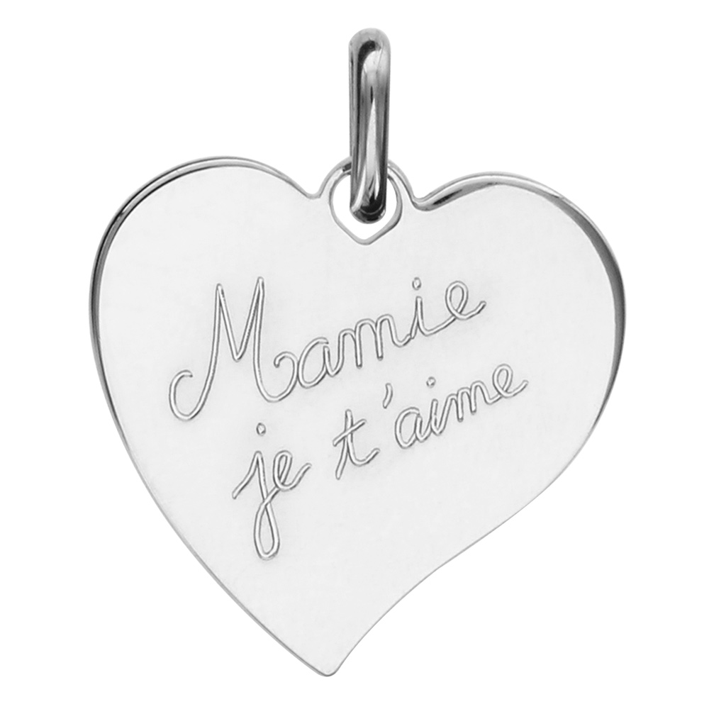 Pendentif en argent coeur gravé "Mamie je t'aime"