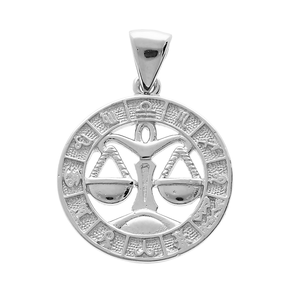 Pendentif en argent rhodié médaille zodiaque Balance Pendentif en argent rhodié médaille zodiaque Balance