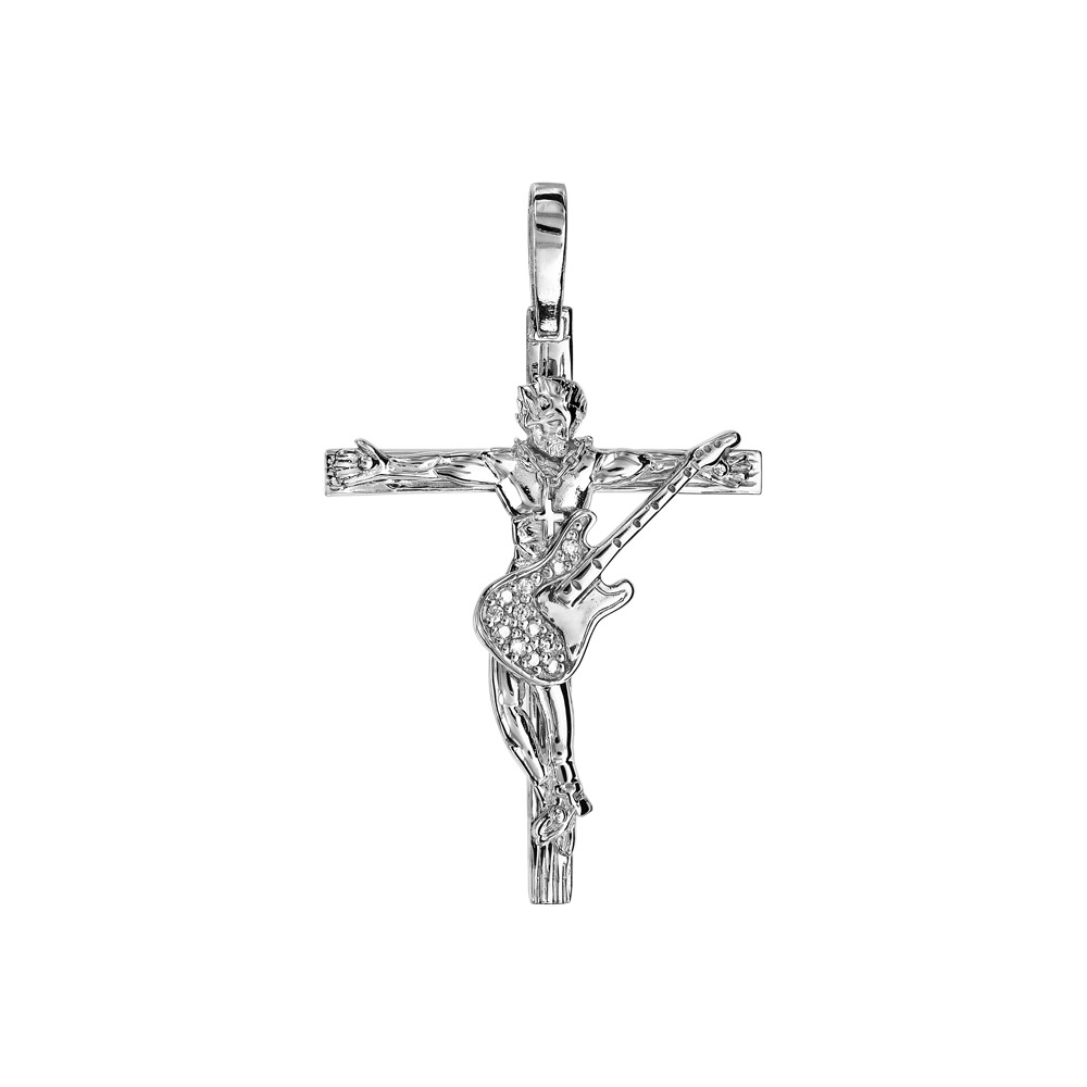 Pendentif en argent rhodié croix rock  - hauteur 26mm