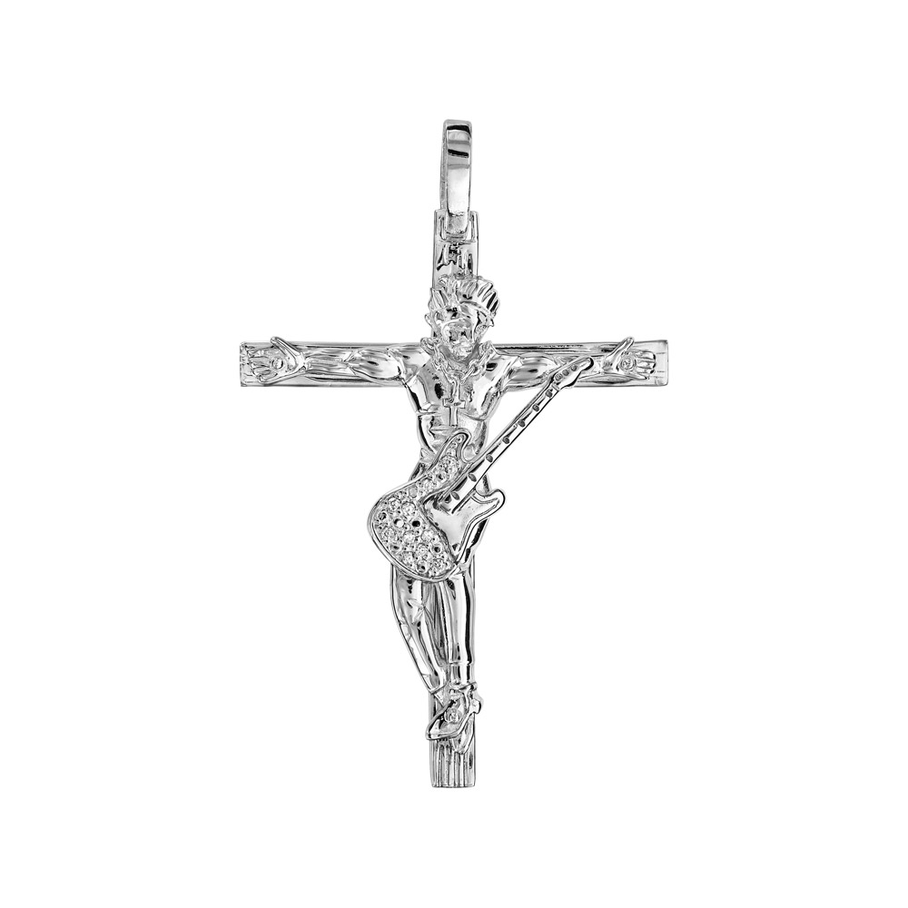 Pendentif en argent rhodié croix rock  - hauteur 33mm