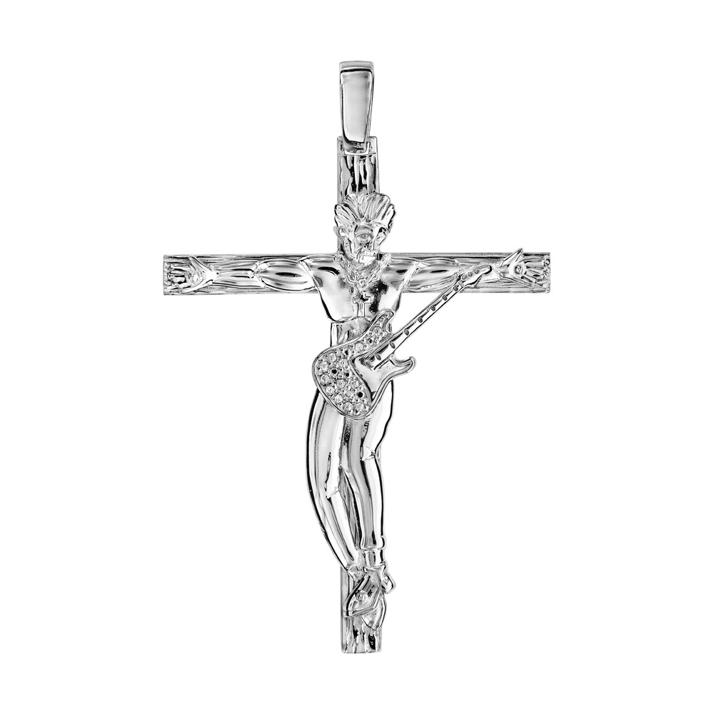 Pendentif en argent rhodié croix rock  - hauteur 45mm