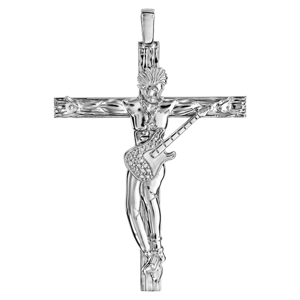 Pendentif en argent rhodié croix rock  - hauteur 60mm