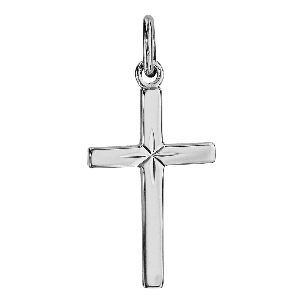 Pendentif croix en argent rhodié avec étoile diamantée au centre 20X12mm