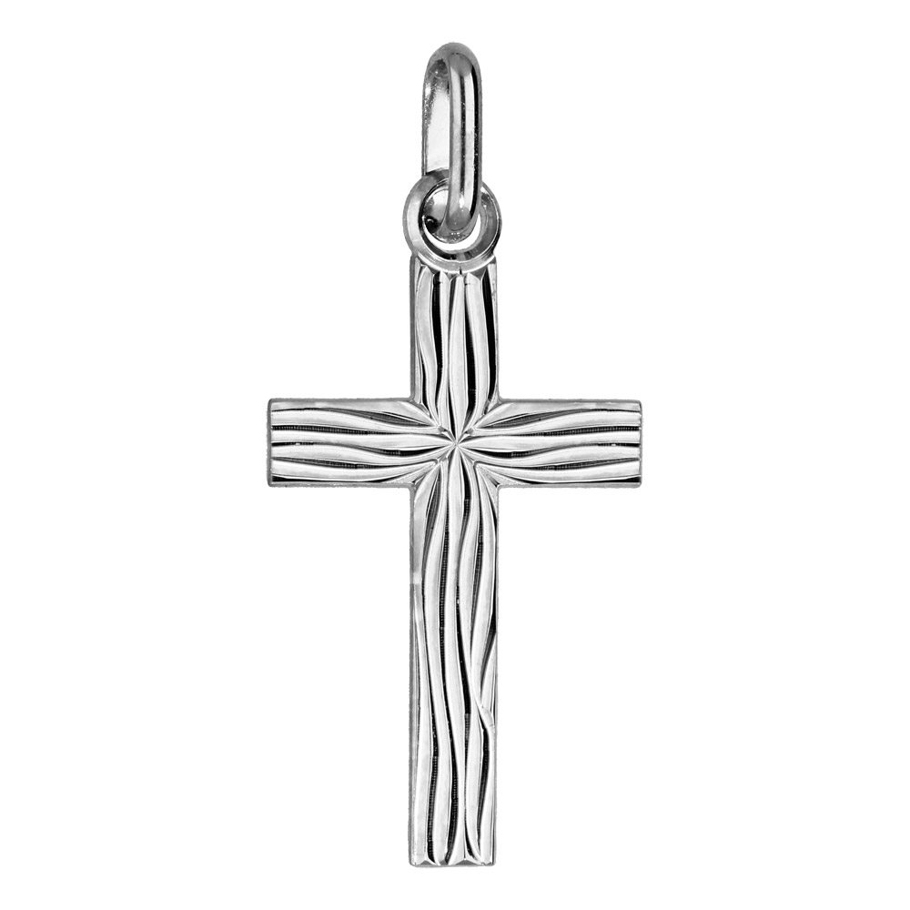 Pendentif en argent rhodié Croix moyenne "aspect bois"