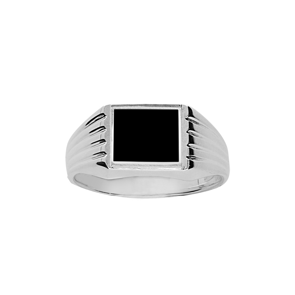 Chevalière en argent plateau carré 8mm X 8mm en onyx synthétique et godrons sur les côtés