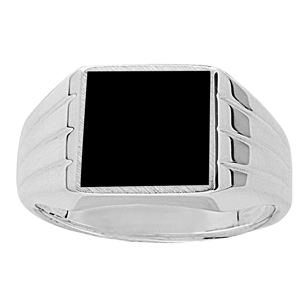 Chevalière en argent plateau carré en Onyx synthétique et strié sur les côtés
