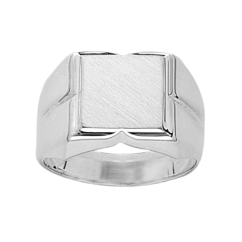 Chevalière en argent plateau carré 10mm X 10mm et godrons larges sur les côtés