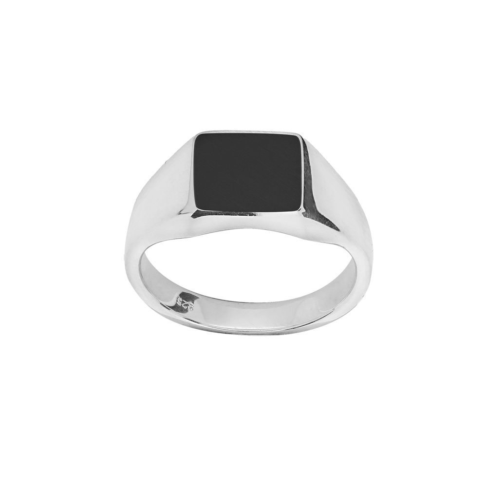 Chevalière en argent plateau rectangulaire 9,5mm X 9,5mm en onyx synthétique