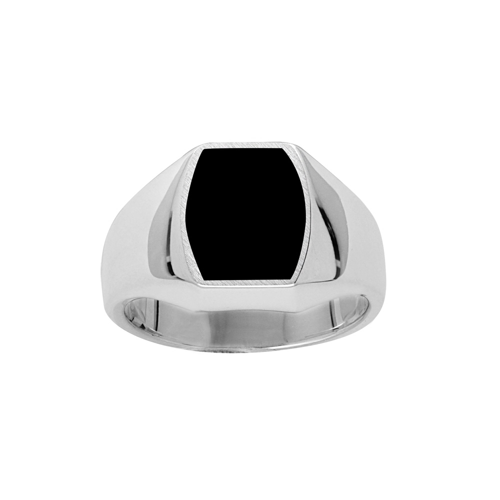 Chevalière en argent plateau tonneau 13mm X 10mm en onyx synthétique