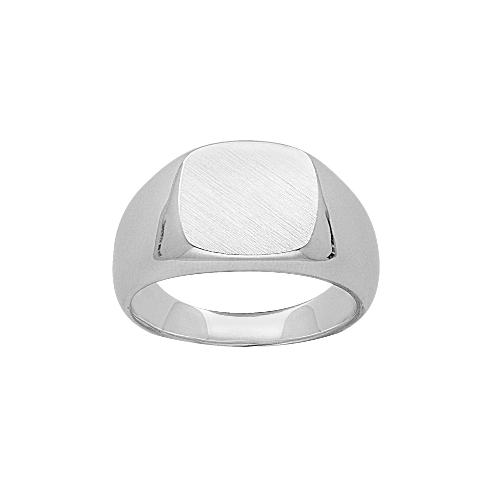 Chevalière en argent plateau carré brossé en biais Chevalière en argent plateau carré brossé en biais