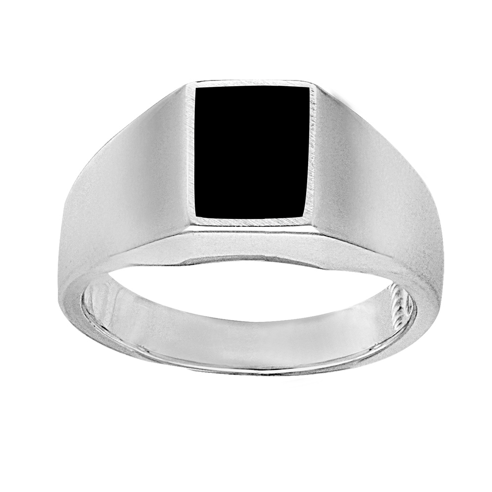 Chevalière en argent plateau rectangulaire 10mm X 8mm en onyx synthétique