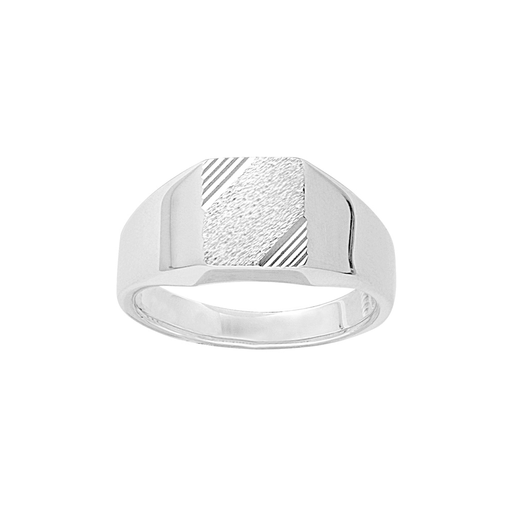 Chevalière en argent plateau rectangulaire 10mm X 8mm diamanté et strié sur 2 angles