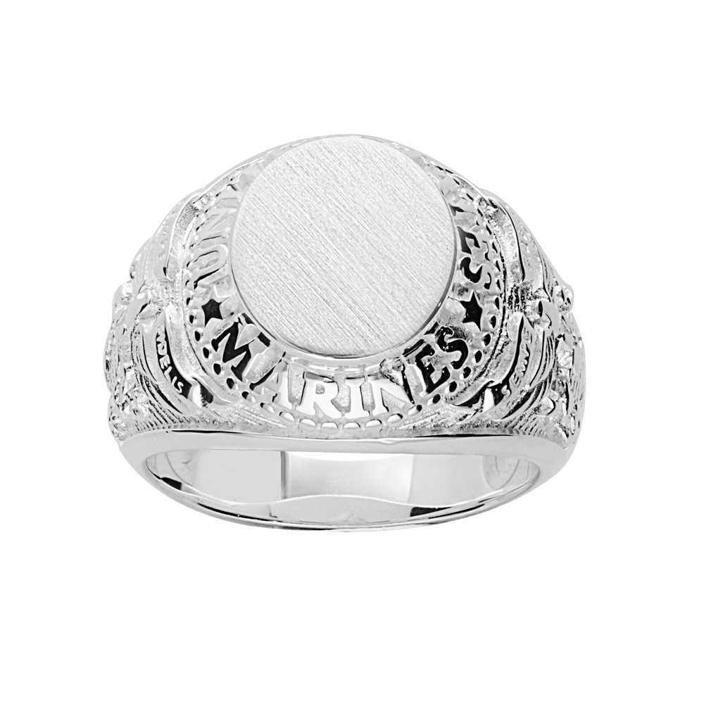Chevalière universitaire américaine en argent "Marines"