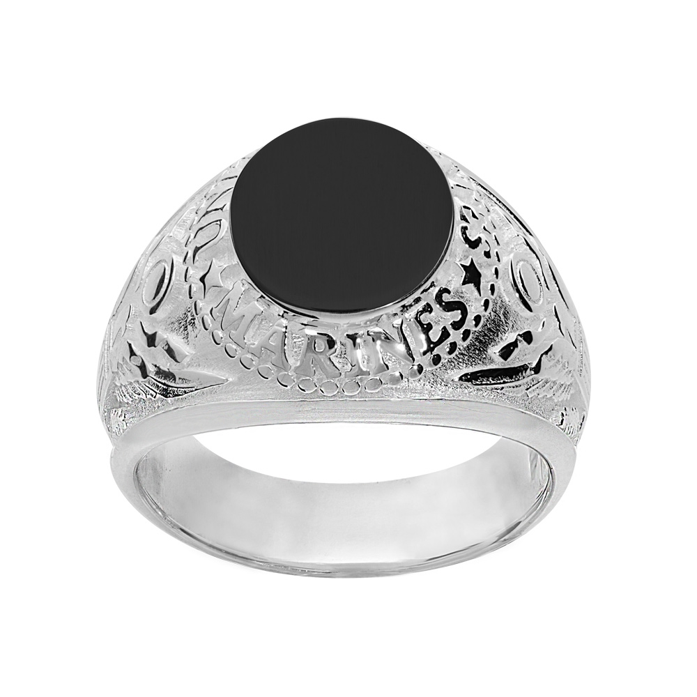 Chevalière universitaire américaine en argent "US Army" avec plateau en onyx synthétique