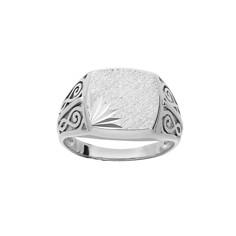 Chevaliere en argent platiné 11*12 plateau rectangulaire diamantée en angle