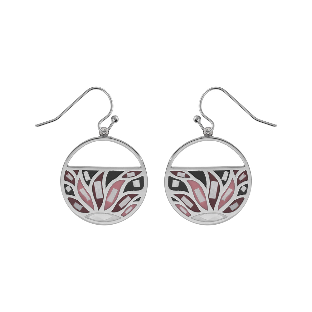 Boucles d'oreille Stella Mia en acier rond tons rosés et nacre blanche fermoir crochet