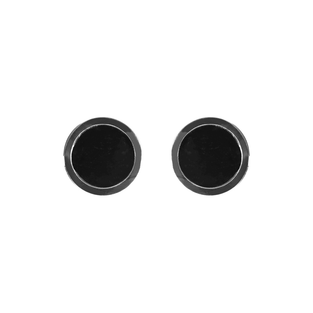 Boucles d'oreille en acier fermoir à vis sur fond caoutchouc résine noire 8mm