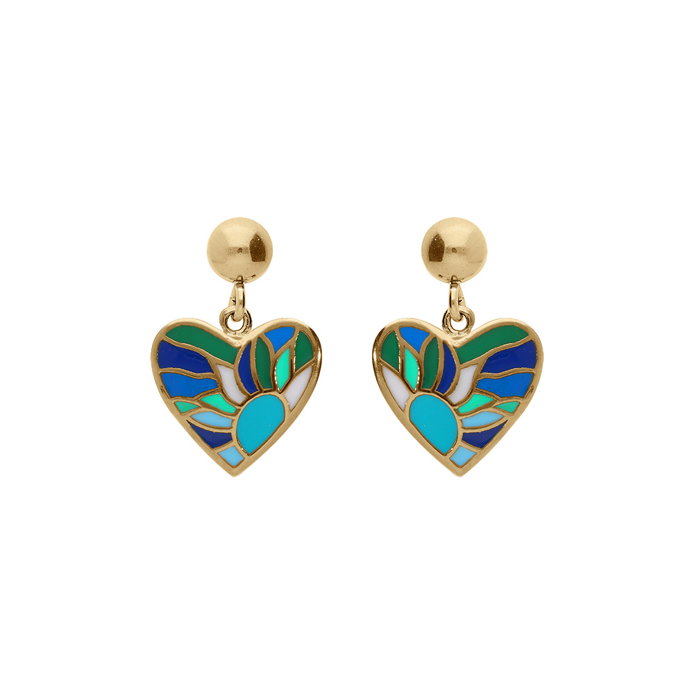 Boucles d'oreille Stella Mia tige enacier doré forme coeur résine bleu vert