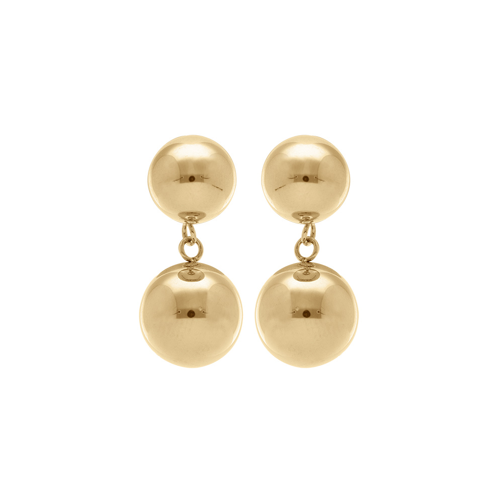 Boucles d'oreille tige en acier doré deux boules