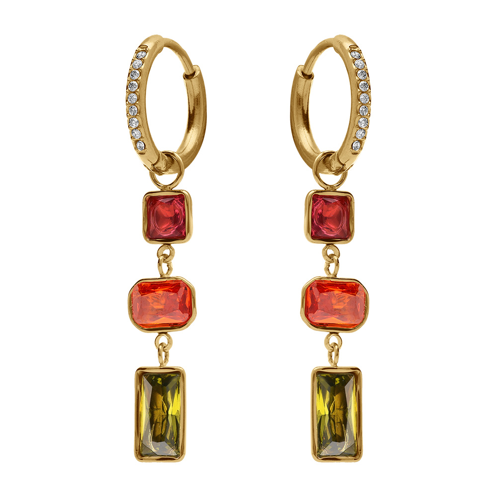 Boucles d'oreille créoles en acier doré strass et pierres multicolores