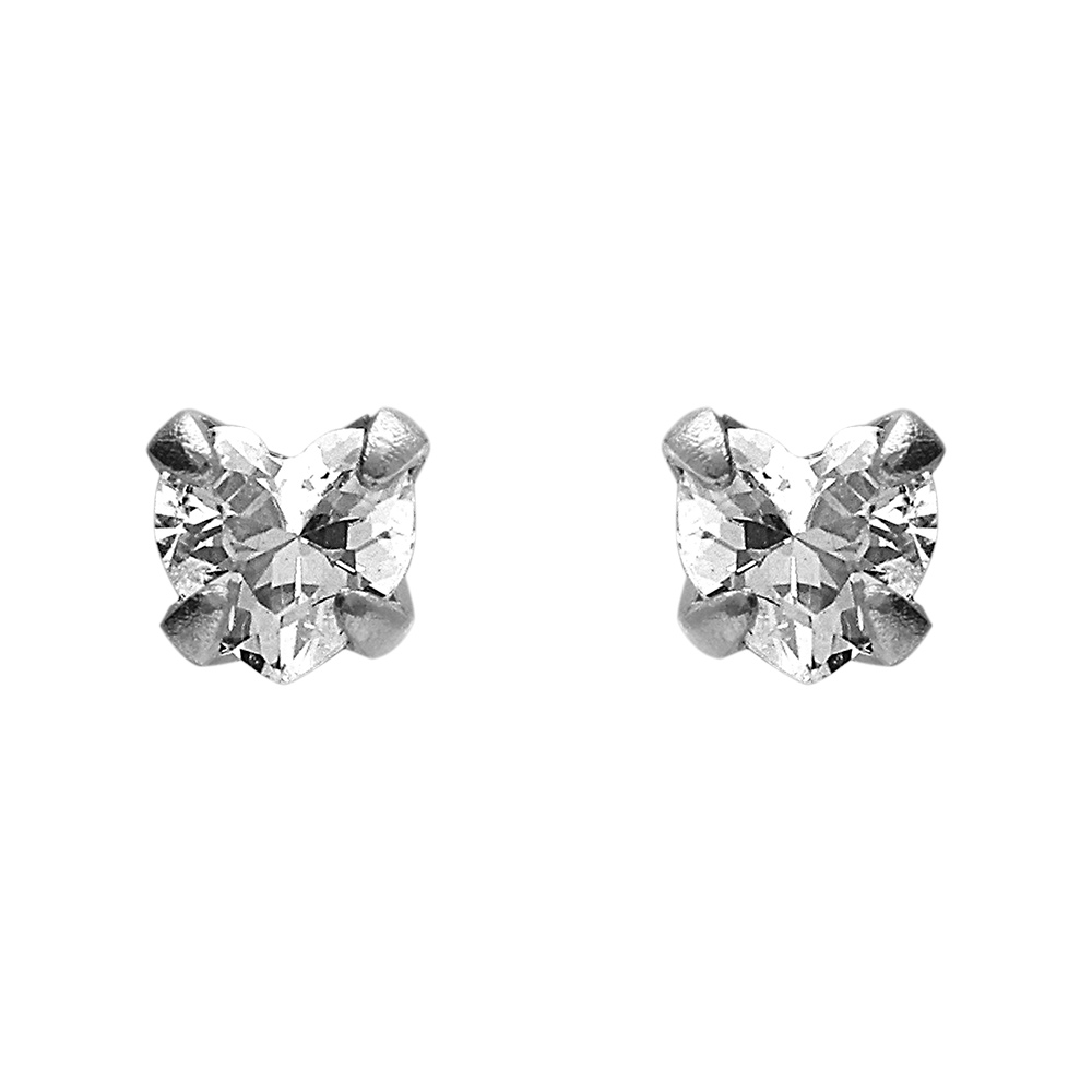 Boucles d'oreille tige en acier chirurgical en oxyde blanc forme coeur 3mm