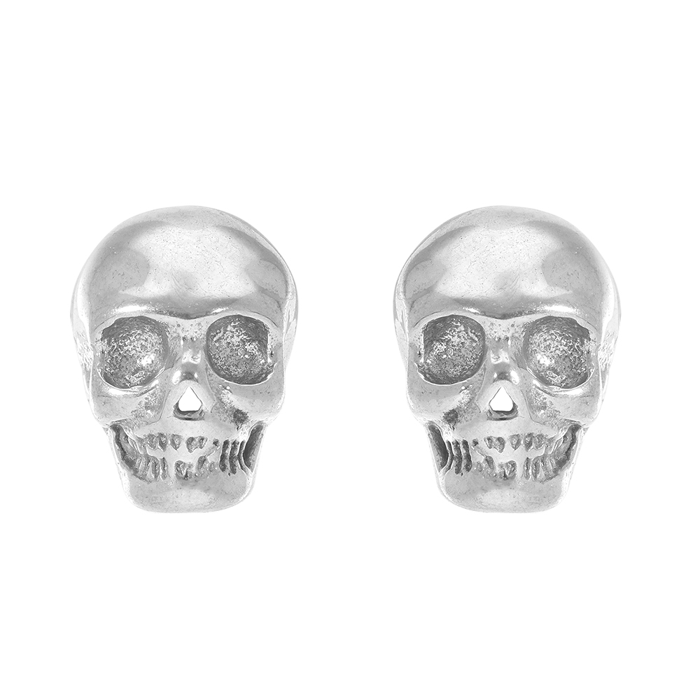 Boucles d'oreilles tige en acier tête de mort fermoir poussette - 13 X 9 mm