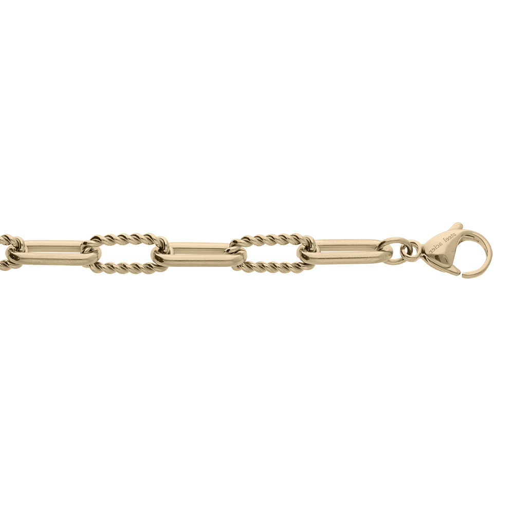 Bracelet en acier et PVD jaune maille rectangulaire et torsadée modèle fin 21+2cm