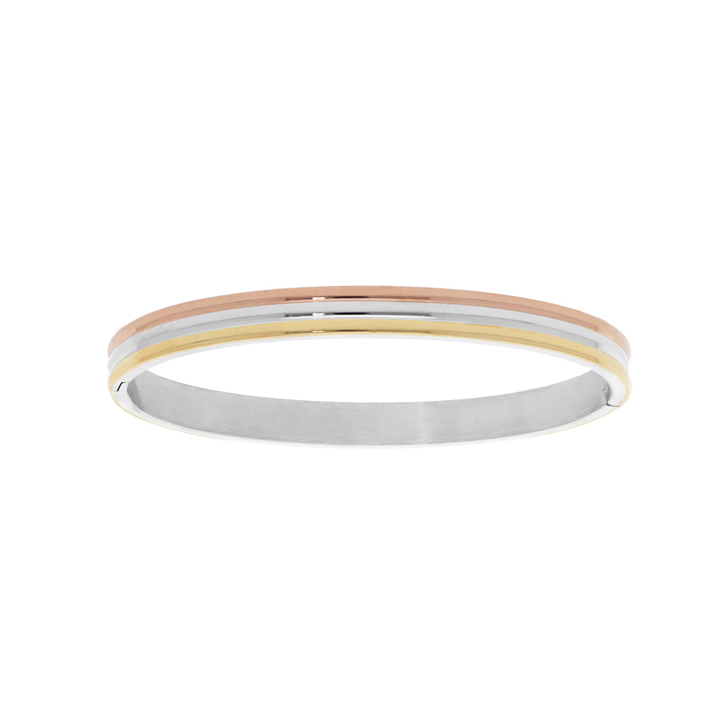 Bracelet jonc en acier rigide articulé PVD 3 tons 60x50mm