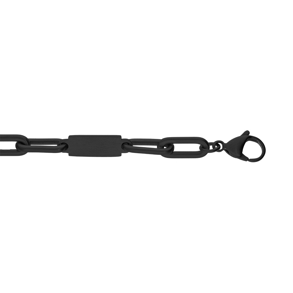 Bracelet en acier et PVD noir mat maillons et plaquettes à graver 19.5+2cm