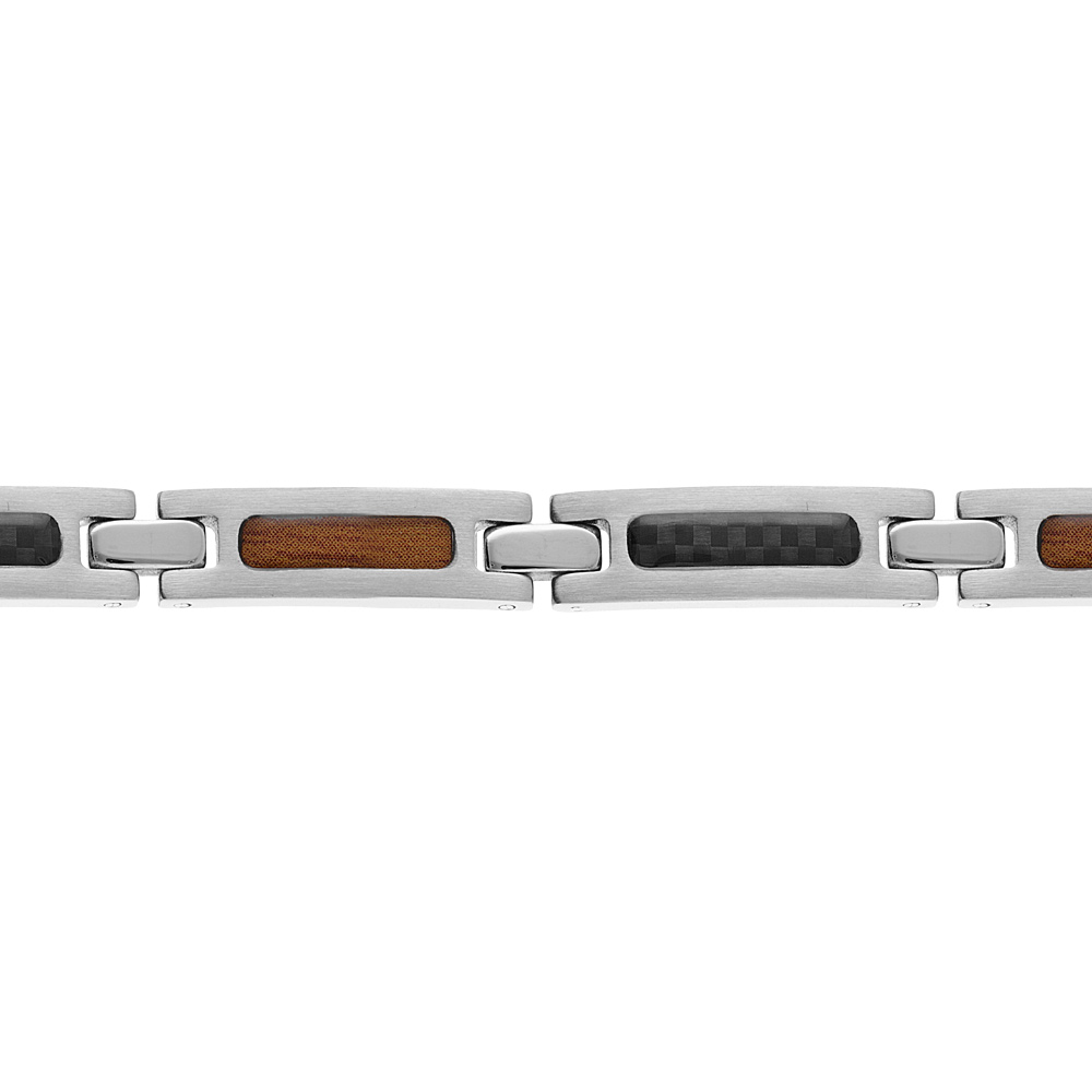 Bracelet en acier avec plaquettes carbone et aspect bois 19+1,5cm réglable double fermoir