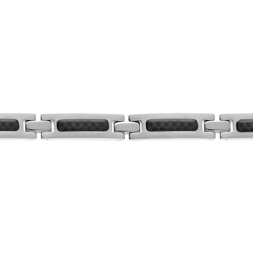 Bracelet en acier orné de plaquettes carbone 19+1,5cm réglable double fermoir