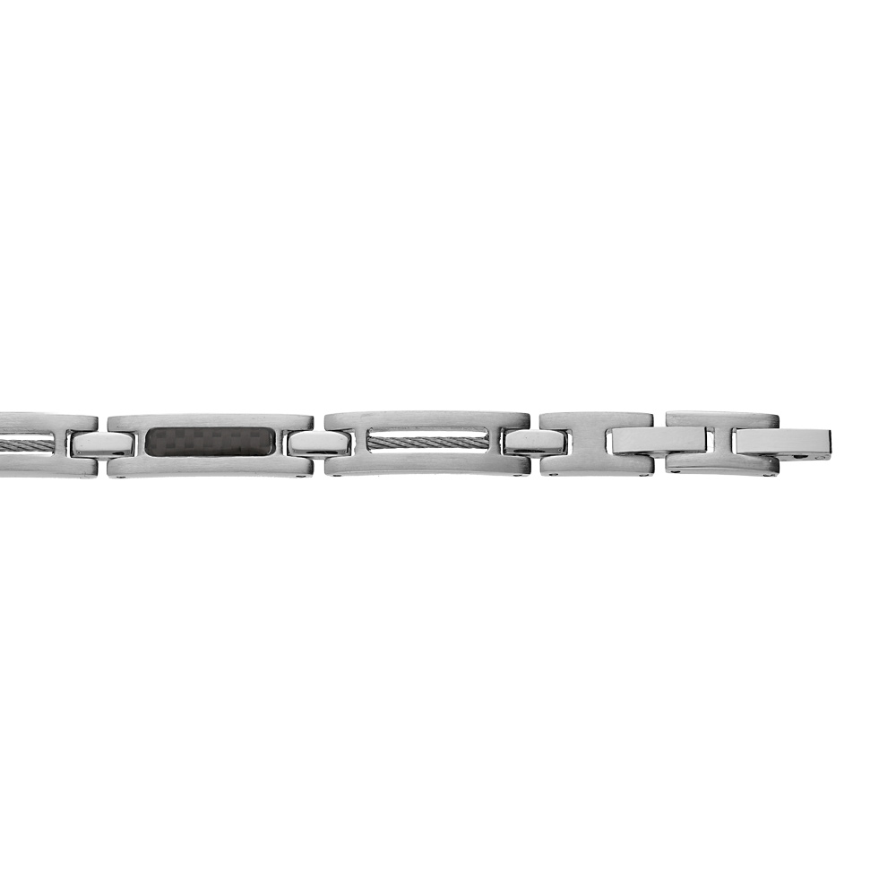 Bracelet en acier mélange de carbone et câble gris 19+1,5cm réglable double fermoir