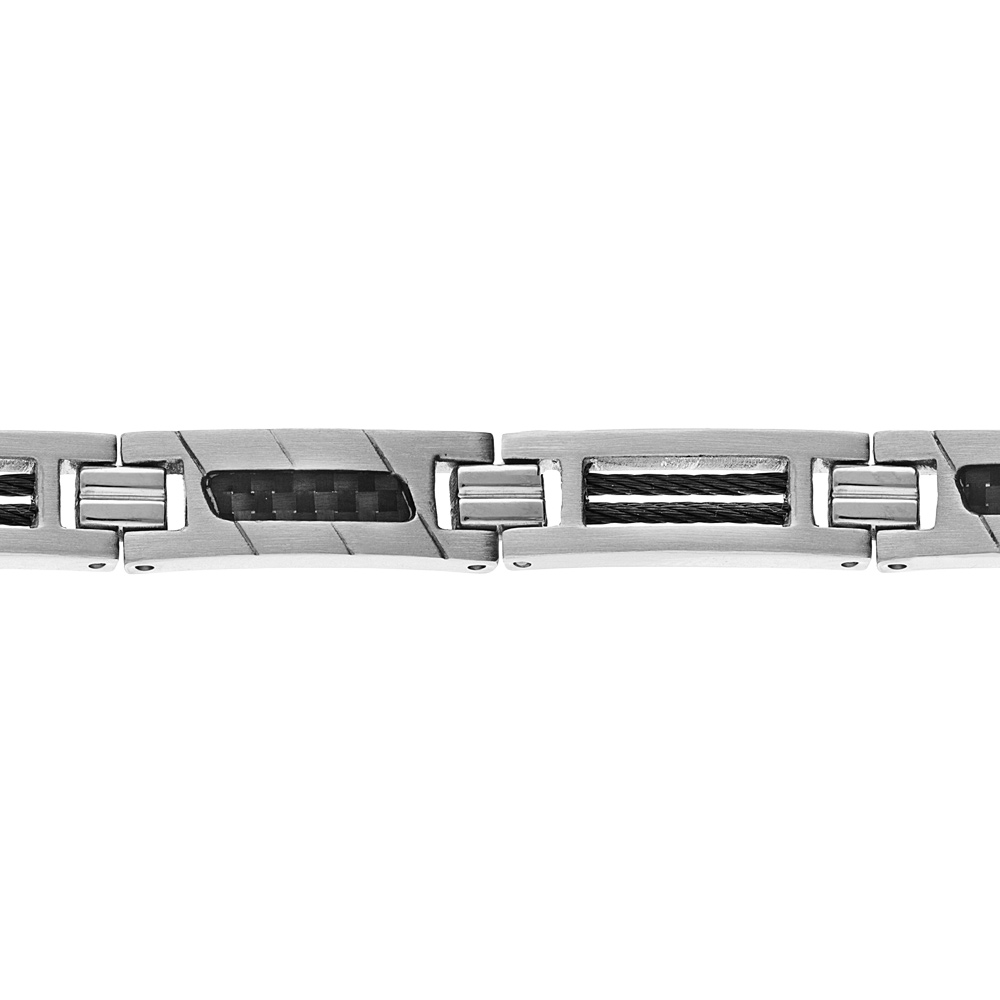 Bracelet en acier mélande de carbone et câble noir 19+1,5cm réglable double fermoir