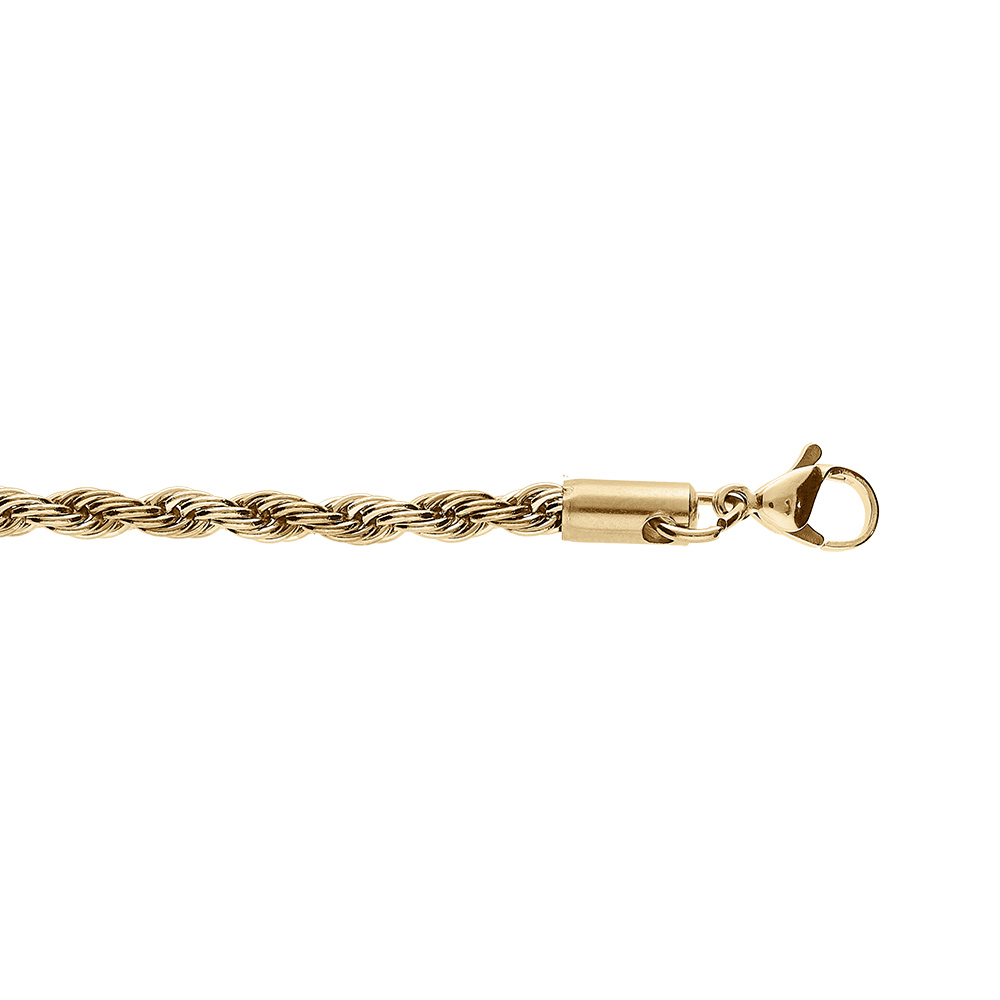 Bracelet en acier et PVD doré maille corde 4mm 17+3cm