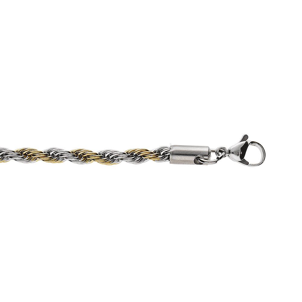 Bracelet en acier et PVD bicolore maille corde 4mm 17+3cm
