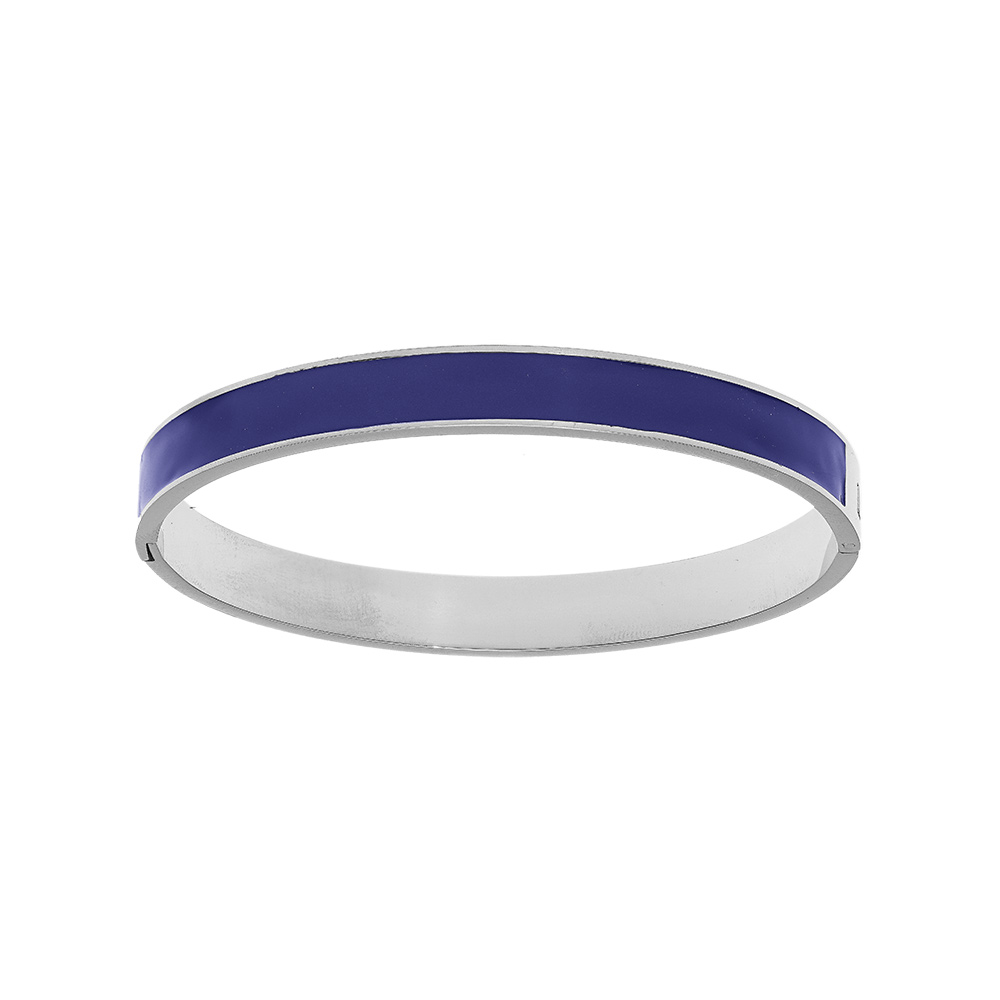 Bracelet jonc en acier articulée fond bleu largeur 8mm diamètre 60mm