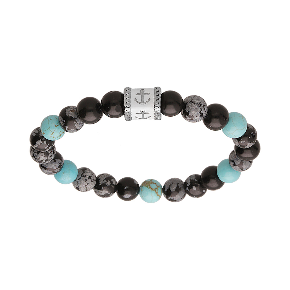 Bracelet junior en acier avec perles Howlite tube motif ancre