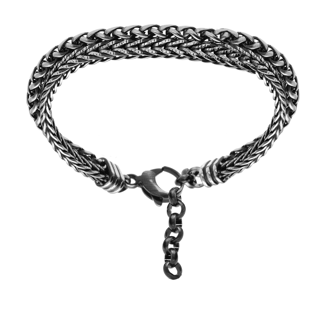 Bracelet en acier patiné double chaîne 19+3cm