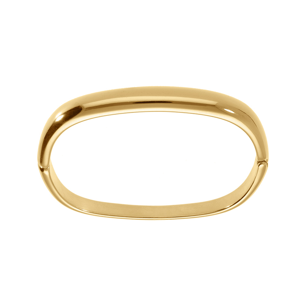 Bracelet en acier doré jaune demi jonc forme rectangulaire articulé diamètre 60x51mm