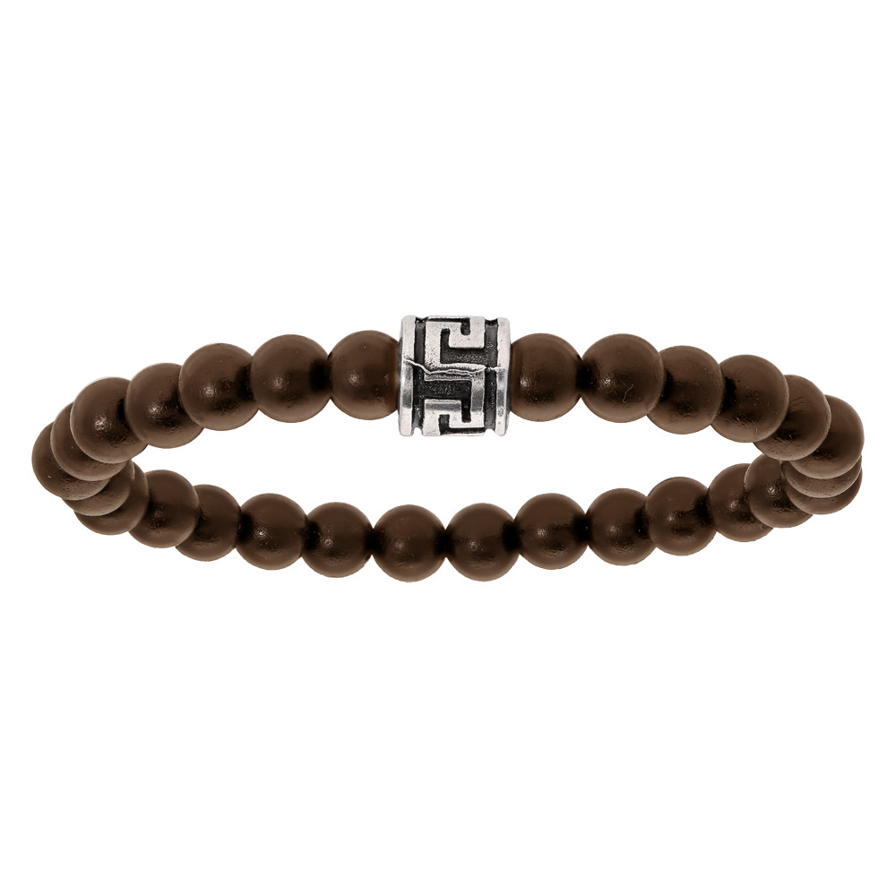 Bracelet extensible junior avec perles en bois marron et motif grecque