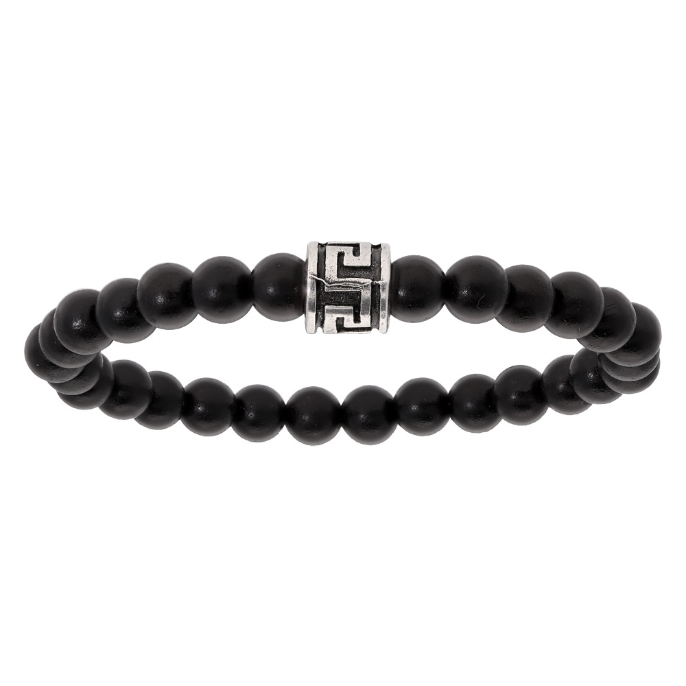 Bracelet extensible junior avec perles en bois noir et motif grecque