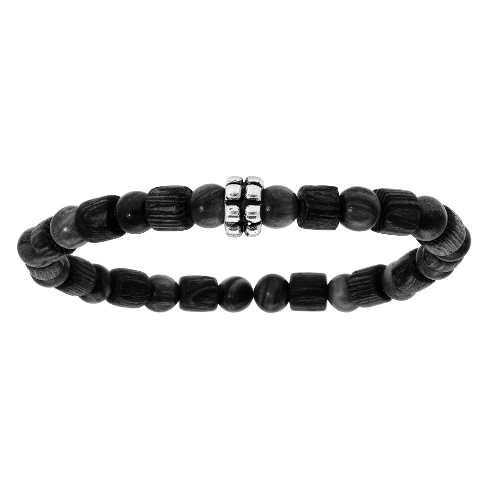 Bracelet extensible junior avec perles en bois noir et motif géométrique