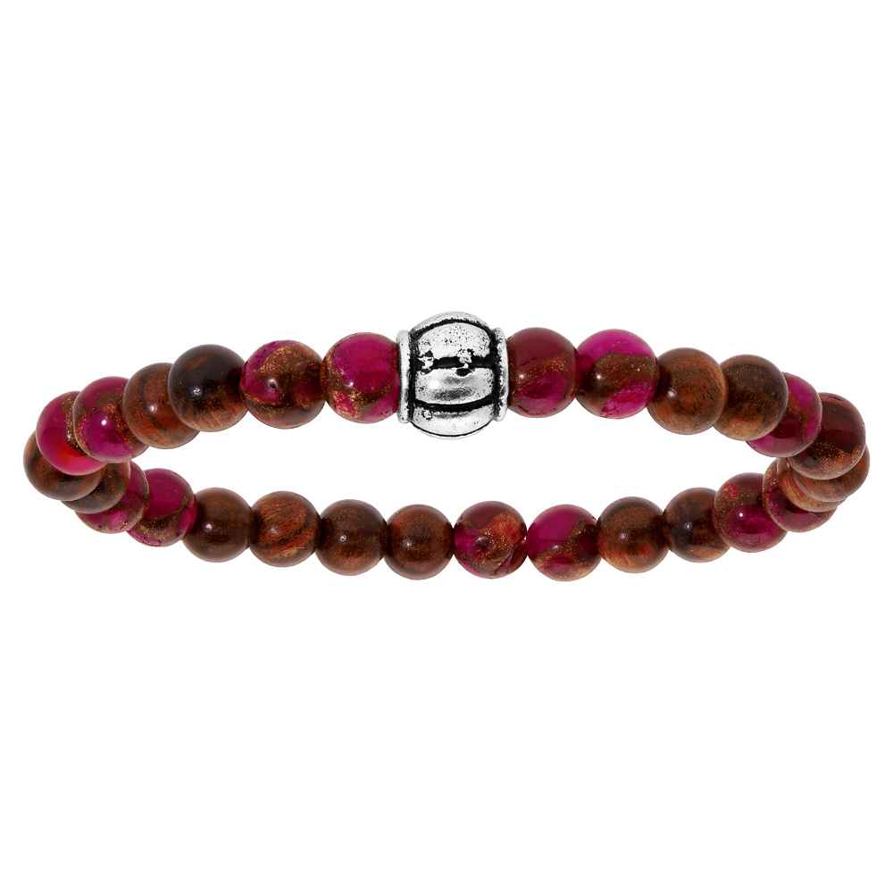 Bracelet extensible junior avec perles en bois et quartz rose
