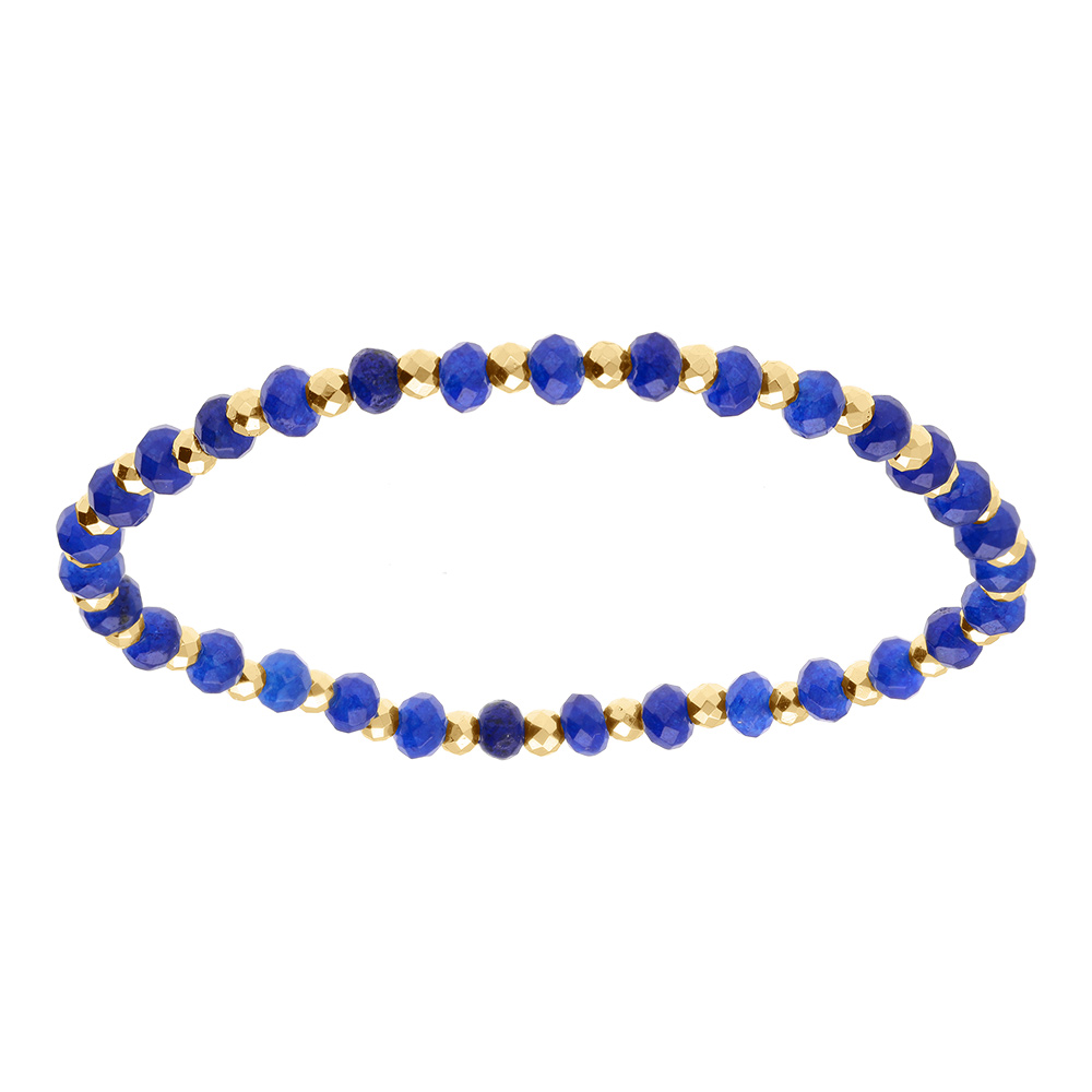 Bracelet extensible agate bleue véritable et boules acier doré