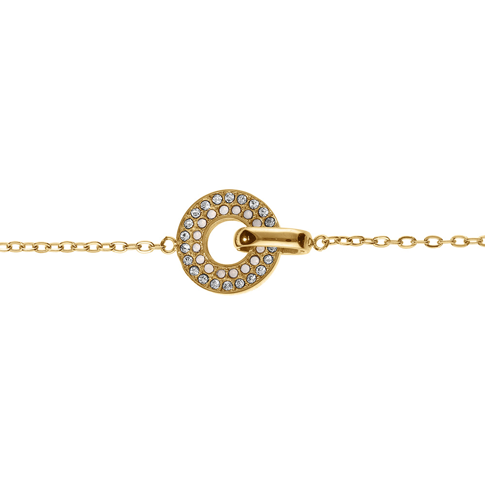 Bracelet en acier doré avec rondelle d'oxydes blancs et opales blanches imitation à l'intérieur -  16+3cm