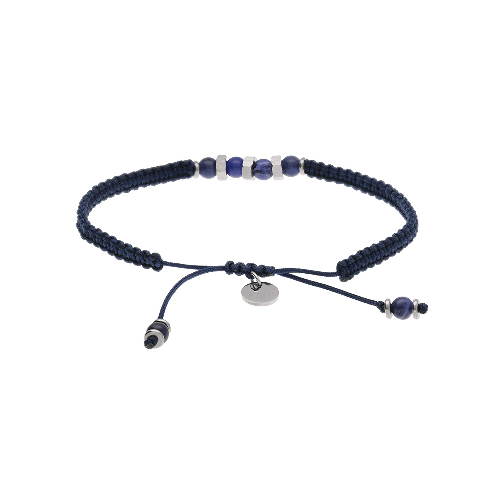 Bracelet en acier junior cordon réglable bleu et 4 boules bleues