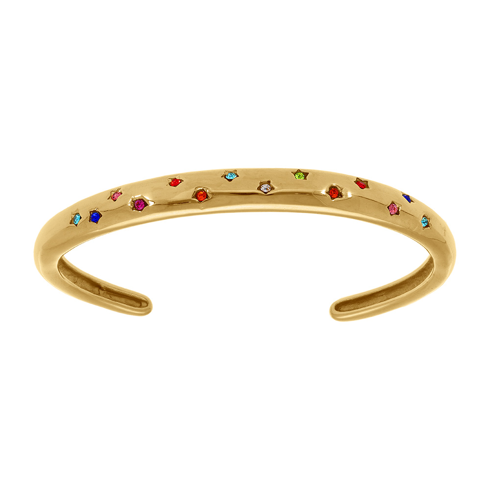 Bracelet jonc en acier doré parsemé d'etoiles d'oxydes multicolore  - diamètre 57mm